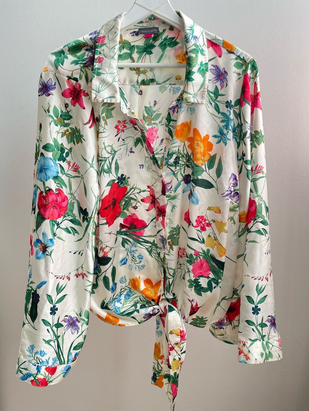 Vince Camuto Floral Tie-Front Button-Up Blouse Cream Multicolor Print